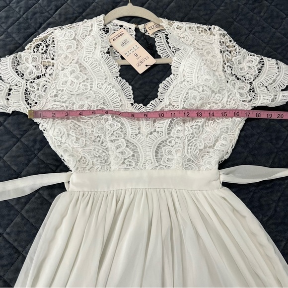 Club L London Maxi Dress Women Size 2 lace Crochet V Neck white Gown Asos b3 - Picture 11 of 14